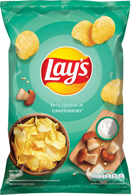 Чипси картопляні Lay's зі смаком білих грибів зі сметаною 120 г (0.12 ...