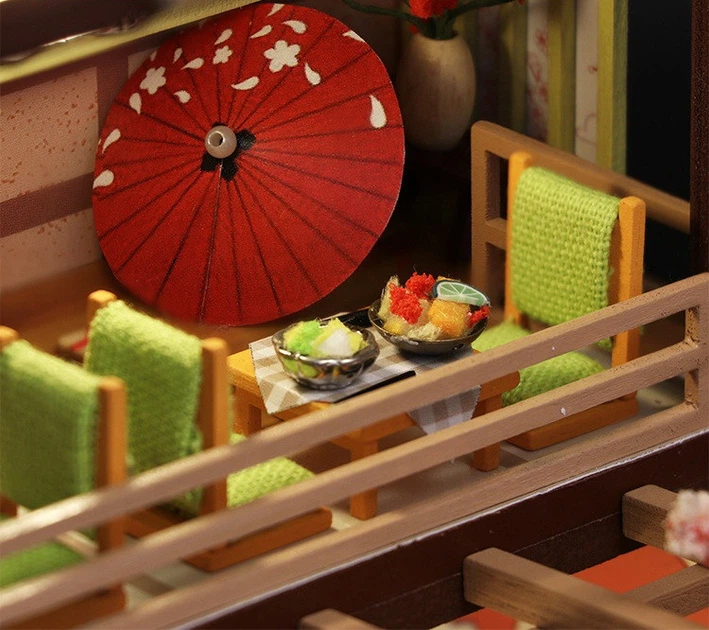 Румбокс HONGDA M2011Z Sakura Sushi House, DIY мініатюрний будиночок японського ресторану з LED-підсвіткою, музичним модулем та захистом від пилу - зображення 4