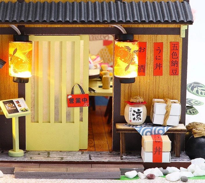 Румбокс HONGDA M2011Z Sakura Sushi House, DIY мініатюрний будиночок японського ресторану з LED-підсвіткою, музичним модулем та захистом від пилу - зображення 5