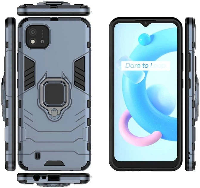Чохол Iron Ring для Realme C11 2021 бампер протиударний з підставкою Dark-Blue - зображення 5
