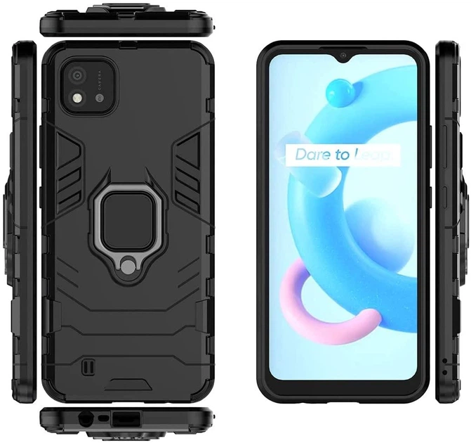 Чохол Iron Ring для Realme C11 2021 бампер протиударний з підставкою Black - зображення 5