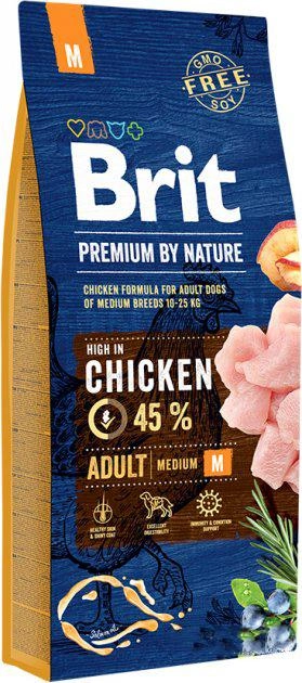 Sucha karma dla psów średnich ras BRIT Premium Adult M z kurczakiem 15 kg (8595602526376) - obraz 1