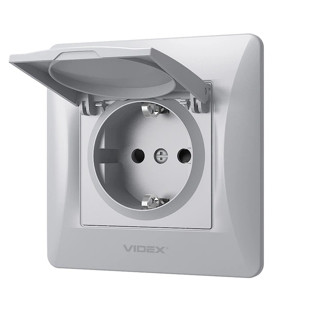 Розетка із заземленням та кришкою Срібляста BINERA(VF-BNSK1GC-SS), VIDEX - Фото 2 Розетка із заземленням та кришкою Срібляста BINERA(VF-BNSK1GC-SS), VIDEX - зображення 2