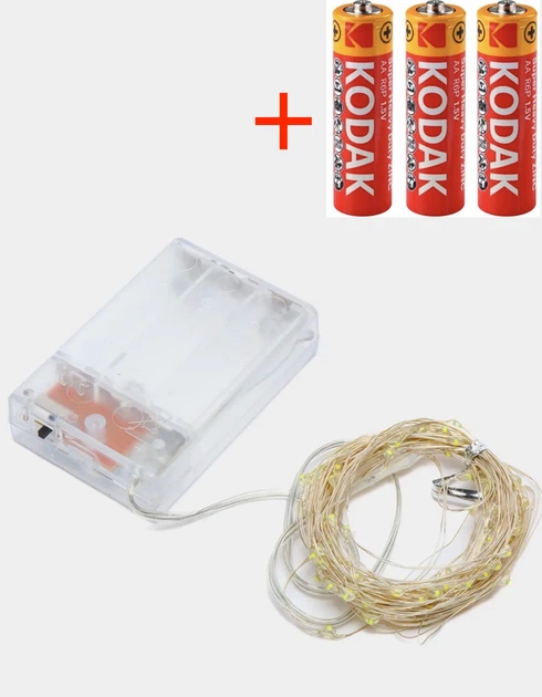 Гирлянда светодиодная нить роса 10м LED 100 на батарейках 3 шт AA и USB теплый белый цвет Gold (189756) - Фото 4 Гирлянда светодиодная нить роса 10м LED 100 на батарейках 3 шт AA и USB теплый белый цвет Gold (189756) - изображение 4