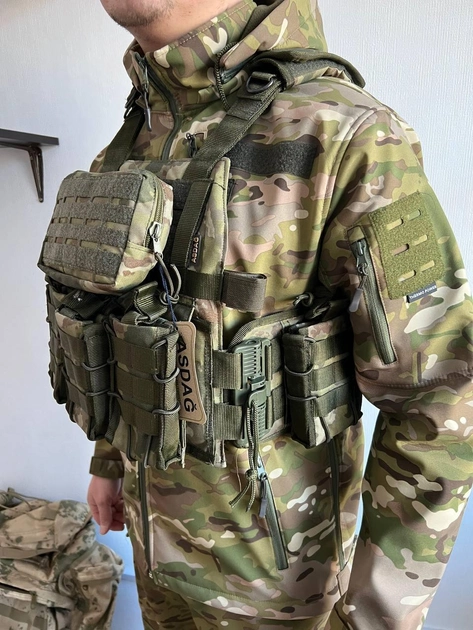 Плитоноска з швидким скидом темний мультикам, військовий з підсумками, турецька камуфляжна ASDAG 5452 - зображення 2