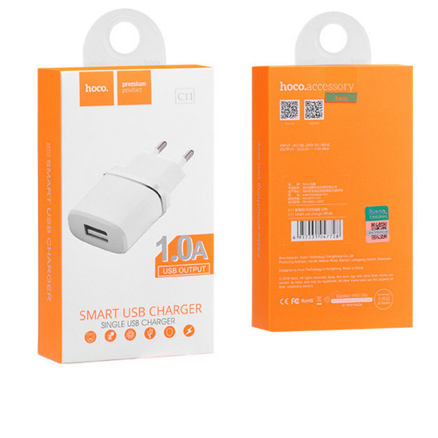 МЗП Hoco C11 Smart single USB charger ( EU ) 1USB 1A White - зображення 2