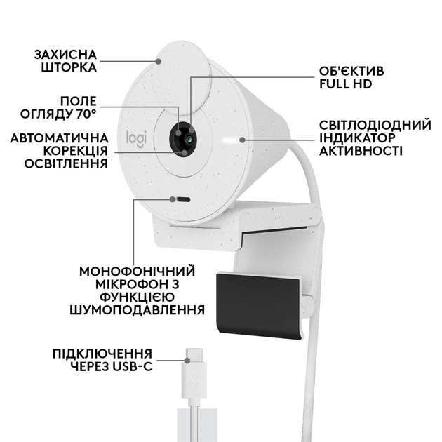 Веб-камера Logitech Brio 300 FHD White (960-001442) - зображення 6