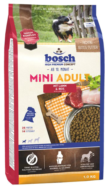 Sucha karma dla psów małych ras BOSCH HPC Mini Adult z jagnięciną i ryżem 1 kg (4015598013031) - obraz 1