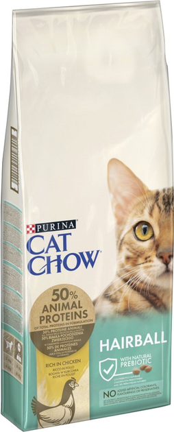 Sucha karma dla kotów PURINA Cat Chow Hairball odkłaczająca z kurczakiem 15kg (5119678) - obraz 1
