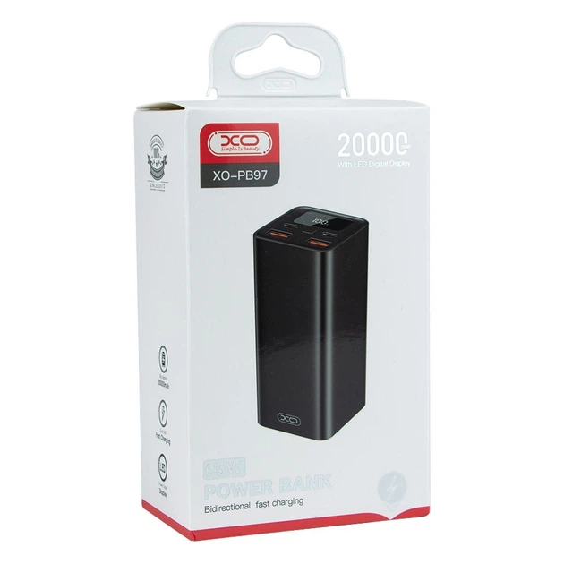 Універсальна Мобільна Батарея Power Bank XO PB97 65W 20000 mAh Колір Чорний - Фото 2 Універсальна Мобільна Батарея Power Bank XO PB97 65W 20000 mAh Колір Чорний - зображення 2