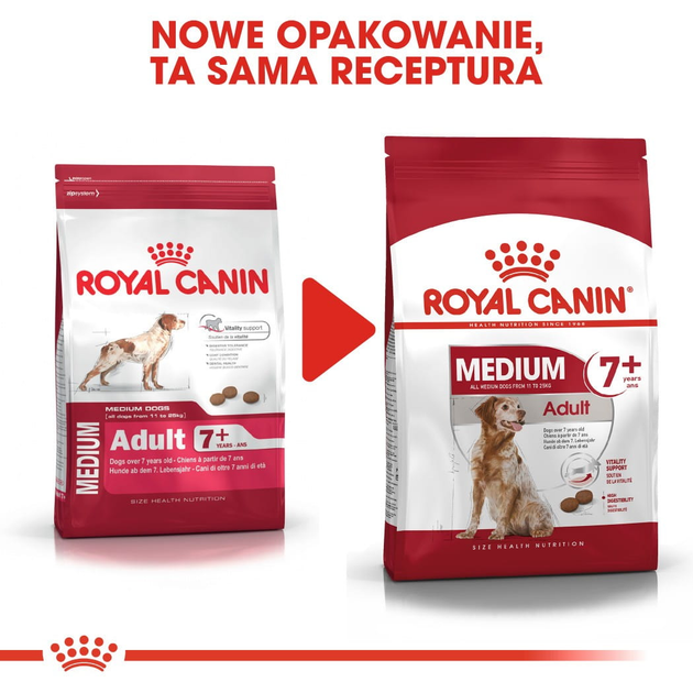 Sucha karma dla psów Royal Canin Medium Adult 7+ dla średnich ras w wieku powyżej 7 lat 15 kg (3182550402286) (98110) (3005150) - obraz 7