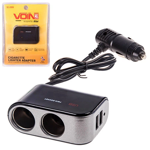 Подовжувач прикурювача 2 виходи + 2USB 2,1A 12-24V VOIN SC-2069 - зображення 4