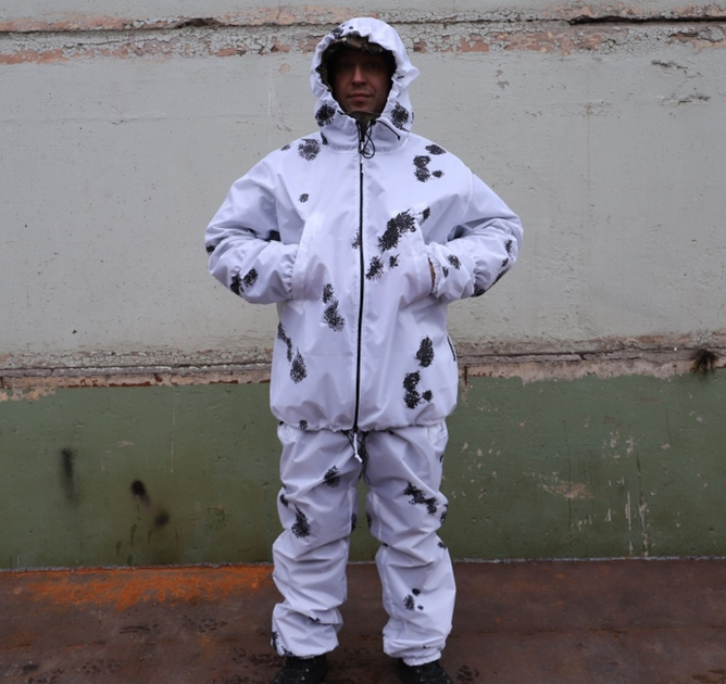 Зимовий маскувальний костюм Клякса. Тактичний одяг. Маскхалат білий. Комуфляжний зимовий костюм Ляпка. Розмір 56-62 - изображение 1
