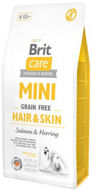 Sucha karma dla dorosłych psów ras miniaturowych Brit Care Mini Grain Free Hair & Skin 7 kg (8595602520244) - obraz 1