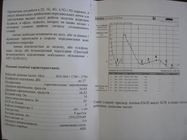 Антена для інтернету 4G Квадрат панельна 17 Дбі LTE GSM 2G, 3G, 4,5 G, 5G 824-960 / 1700-2700 мГц - зображення 5