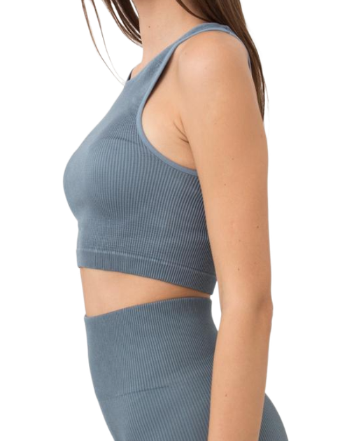 Топ в рубчик женский из микрофибры с открытыми плечами Giulia Halter Top RIB Stormy Weather S/M Голубой - изображение 3