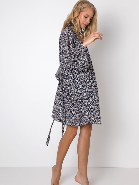 Suknia-szlafrok Robe Aruelle Harmony L Czarny/Mleczny (5904541437606) - obraz 3