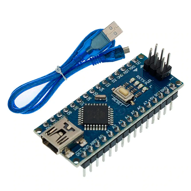 Отладочная плата Arduino Nano V3.0 ATMega328P (распаянная) c USB кабелем 30см - Фото 1 Отладочная плата Arduino Nano V3.0 ATMega328P (распаянная) c USB кабелем 30см - изображение 1