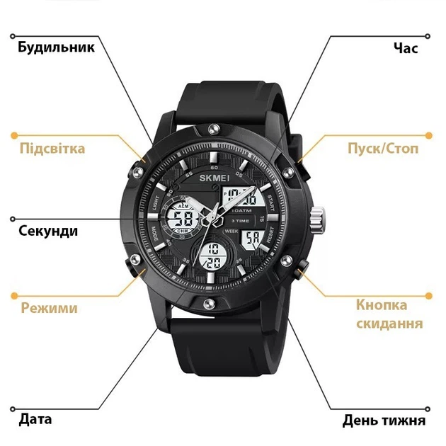Мужские наручные часы Skmei 1757 черные с белым циферблатом - изображение 9