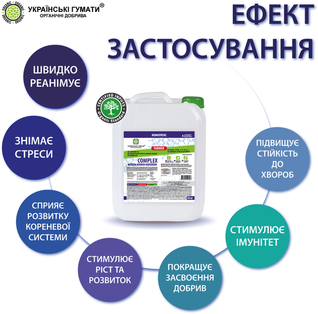 Набор удобрений Украинские гуматы COMPLEX органических для основной подкормки, реанимирования с янтарной кислотой, комплексом микроэлементов и аминокислот, концентрат 10 кг + 10 кг (48202191901272) 