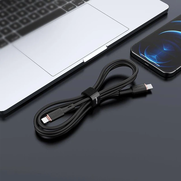 Кабель ACEFAST C2-01 Type-C to iP 3A, 20W, 1.2m silicone, zinc connectors, Black - изображение 3