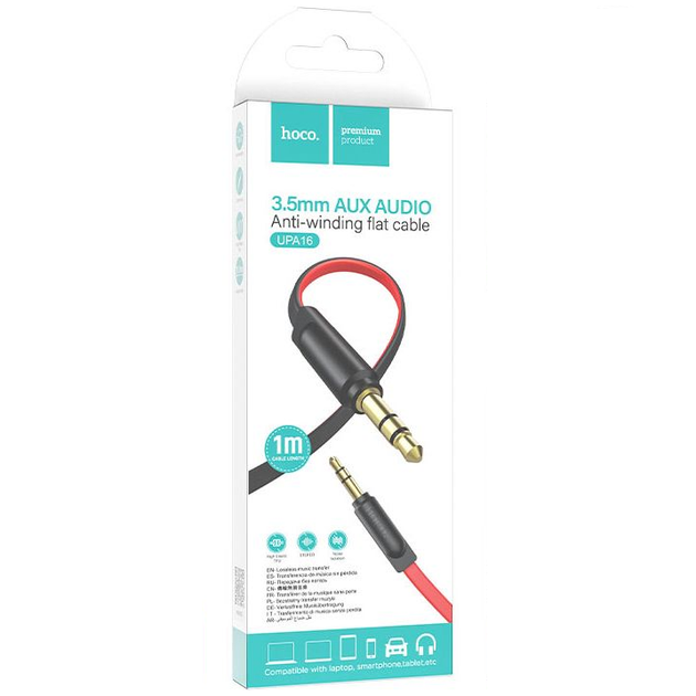 Кабель AUX-AUX HOCO AUX audio cable UPA16 |1M| Чорно-червоний - зображення 5
