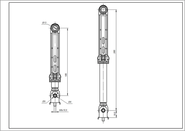 Амортизатор бака для стиральной машины Indesit C00303587 CIMA (2шт.) 120N L=185-285mm D отверстий=13/8mm - изображение 4