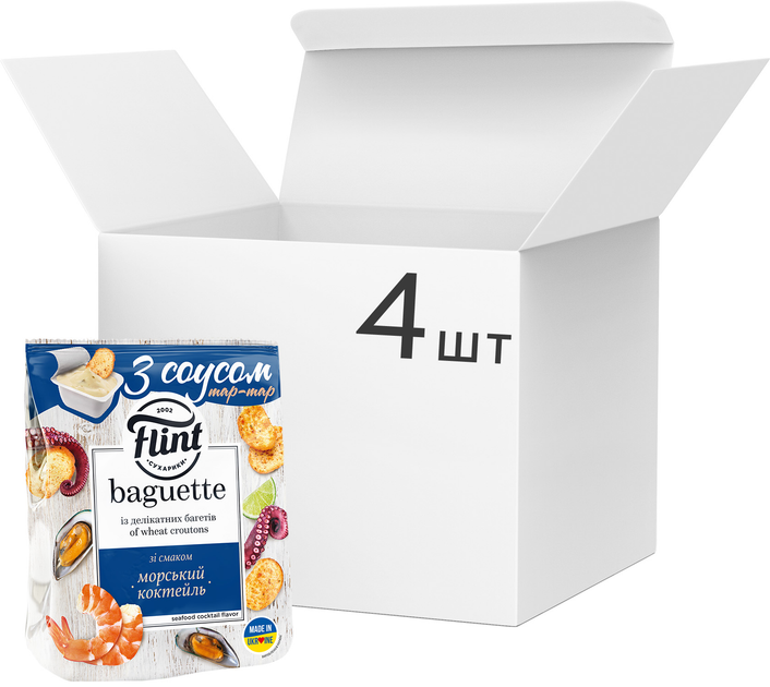 Упаковка сухариков Flint Baguette Морской коктейль с соусом тартар 55 г ...