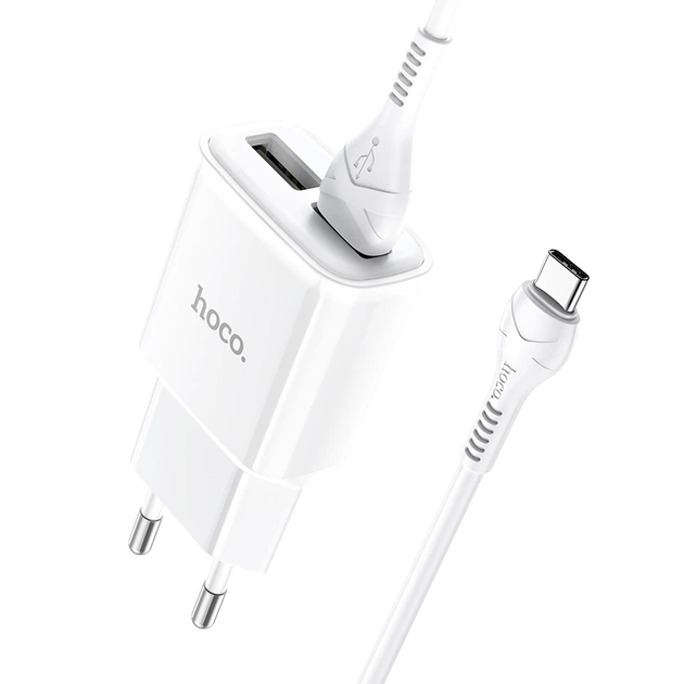 Сетевое зарядное устройство Hoco C88A Star round dual port charger set (with Type-C cable) White - изображение 2