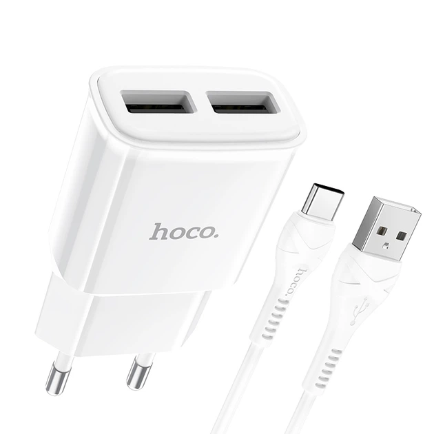 Сетевое зарядное устройство Hoco C88A Star round dual port charger set (with Type-C cable) White - изображение 3