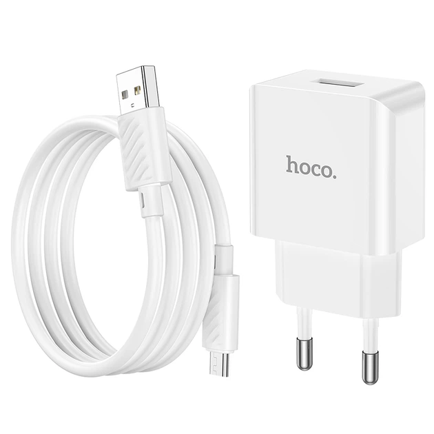 Мережевий зарядний пристрій Hoco C106A Leisure 10.5 Вт USB-A з кабелем Micro-USB білий - изображение 7