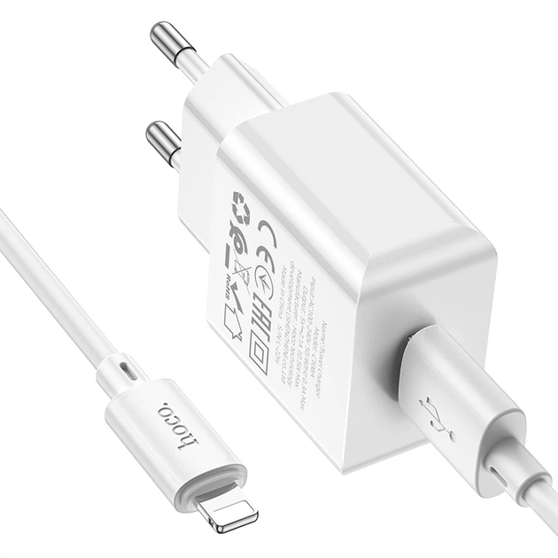 Мережевий зарядний пристрій Hoco C106A Leisure single port charger set (with Lighting cable) White - зображення 5