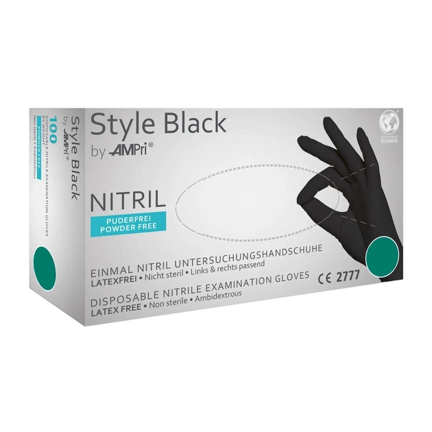 Перчатки нітрилові AMPri Style Black (100 шт./50 пар), чорні, розмір S - зображення 1