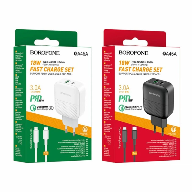 Сітчасте зарядне пристрій BOROFONE BA46A Premium PD + QC3.0 (Type-C to Lightning) Black - зображення 3