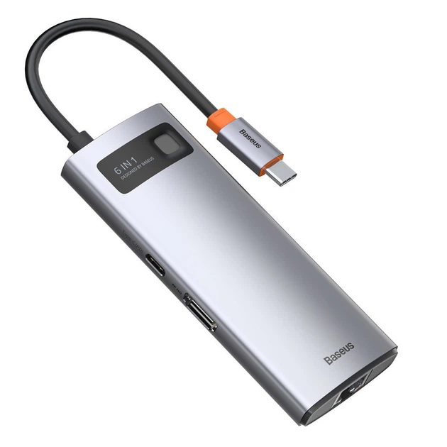 USB-хаб USB Type-C Baseus Metal Gleam Multi-functional 6-in-1 (PD, USB, HDMI, RJ45) (CAHUB-CW0G) Gray - Фото 1 USB-хаб USB Type-C Baseus Metal Gleam Multi-functional 6-in-1 (PD, USB, HDMI, RJ45) (CAHUB-CW0G) Gray - зображення 1