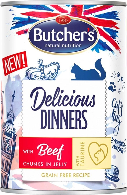 Mokra karma dla kotów Butcher's Delicious Dinners kawałki z wołowiną w galaretce 400 g (5011792007578) - obraz 1