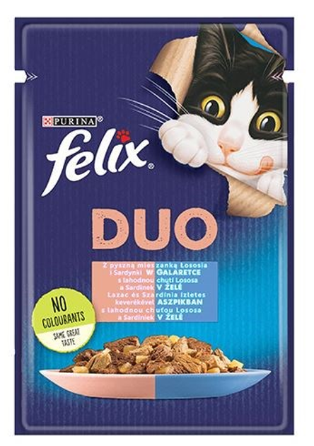 Mokra karma dla kotów Purina Felix Fantastic Duo z sardynką i łososiem 85 g (7613039786130) - obraz 1