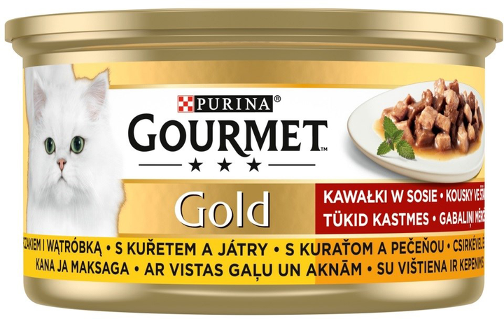 Mokra karma dla kotów Purina Gourmet Gold z kurczakiem i wątróbką w sosie 85 g (7613032947972) - obraz 1