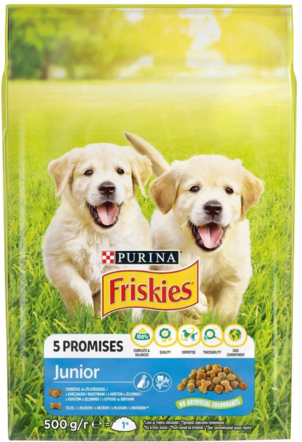 Sucha karma dla psów Purina Friskies Junior Kurczak, Mleko i Warzywa 500g (3010470169692) - obraz 1