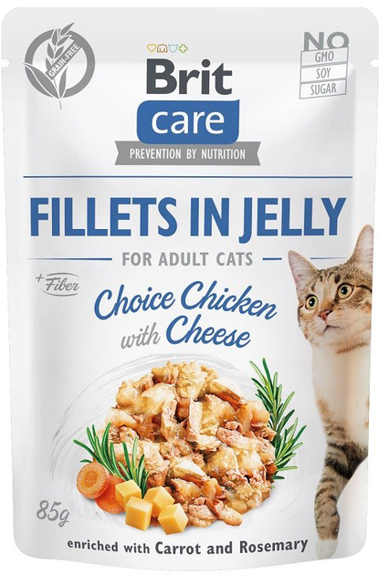 Вологий корм для котів Brit Care Cat Fillets In Jelly Курка та сир 85 г (8595602540563) - зображення 1