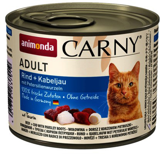 Вологий корм для котів Animonda Carny Adult яловичина, тріска з петрушкою 200 г (4017721837019) - зображення 1