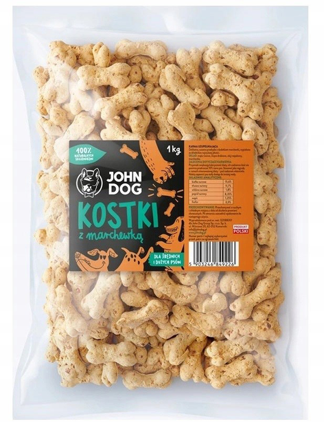 Сухий корм для собак John Dog Ciastka kostki marchewka 1kg śr/d pies (5903246849226) - зображення 1