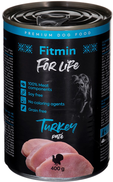 Mokra karma dla psów Fitmin For Life Dog z indyka 400 g (8595237033461) - obraz 1