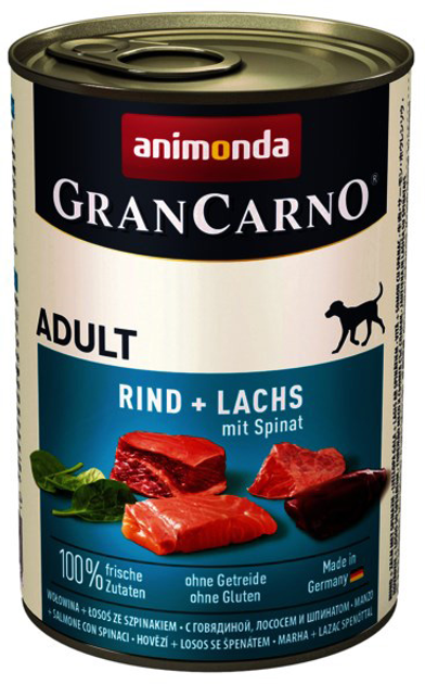 Вологий корм для собак Animonda GranCarno з яловичиною, лососем і шпинатом 400 г (4017721827546) - зображення 1