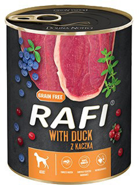Mokra karma dla psów Rafi kaczka, borówka, żurawina 800 g (5902921305026) - obraz 1