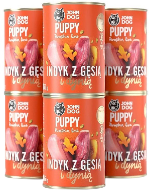 Mokra karma dla szczeniąt John Dog indyk, gęś, dynia 6 x 400 g (5903769000876) - obraz 1