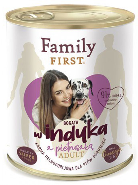 Mokra karma dla psów Family First adult Bogata w indyka i pietruszka 800 g (5904479190352) - obraz 1