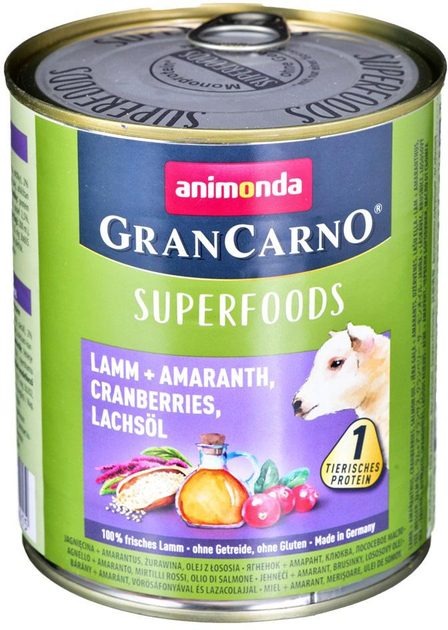 Mokra karma dla psów Animonda GranCarno Superfoods z jagnięciną 800 g (4017721824415) - obraz 1