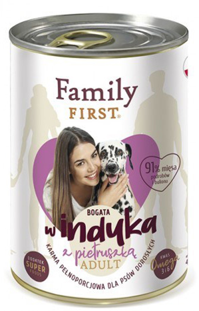 Mokra karma dla psów Family First adult Bogata w indyka i pietruszka 400 g (5904479190345) - obraz 1