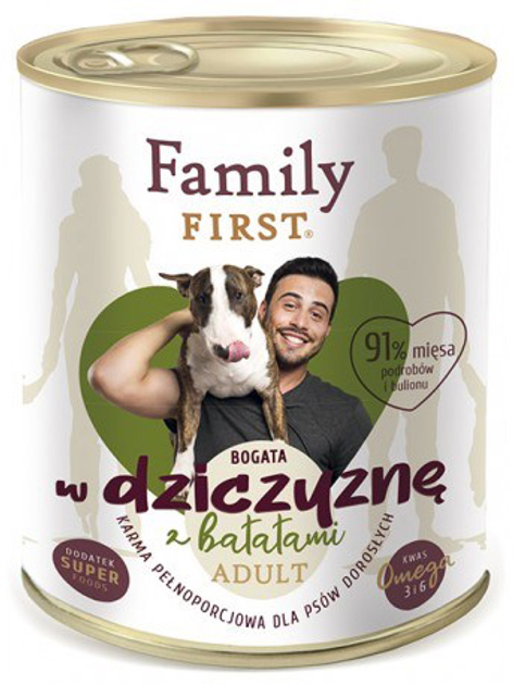 Mokra karma dla psów Family First adult dziczyzna z batatami 800 g (5904479190413) - obraz 1